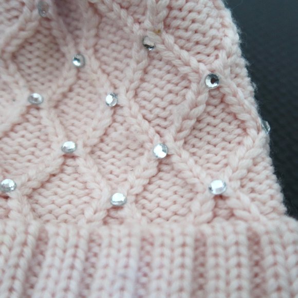 CATYA merino wool knit hat w Fur pom pom & crystals - Picture 5 of 5